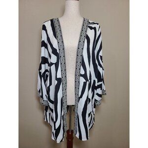 NEW Worthington Womens Top Open Front Kimono Black White Zebra Motif Size XXL
